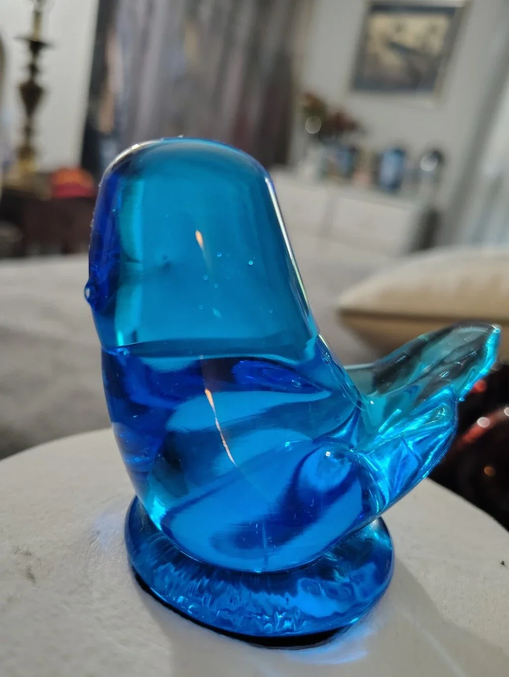 Signed 1993 Blue Glass  Bird Figurine - Bluebird Of Happiness By Leo Ward